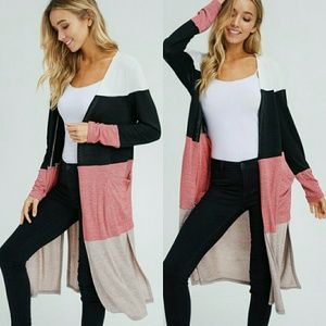 ELLIE Stripe knit cardigan - BLACK / TAUPE